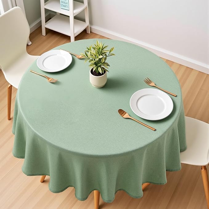 IVAPUPU Textured Tablecloth Round 60 Inch - Sage Green Waterproof Spill-Proof Wipeable Table Cloth Round Cover Wrinkle Free Circle Dining Tablecloths for Spring Wedding Birthday Farmhouse 2-4 Seats
