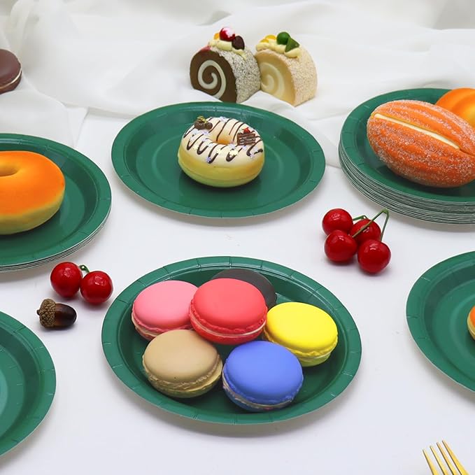 Green Paper Plates Bulk-Cake Plates Disposable Heavy Duty Dessert Plates 7 inch Paper Plates Green Disposable Plates for Appetizer Cake(50 count), Green7-50 pack