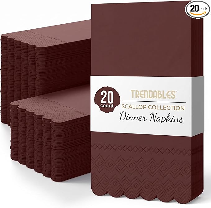 Party Solids Burgundy Scalloped Napkins Disposable 20 Pcs 3-Ply Burgundy Scalloped Dinner Napkins Disposable Decorative for Dinners & Parties, Paper Guest Towels for Bathroom & Party Supplies