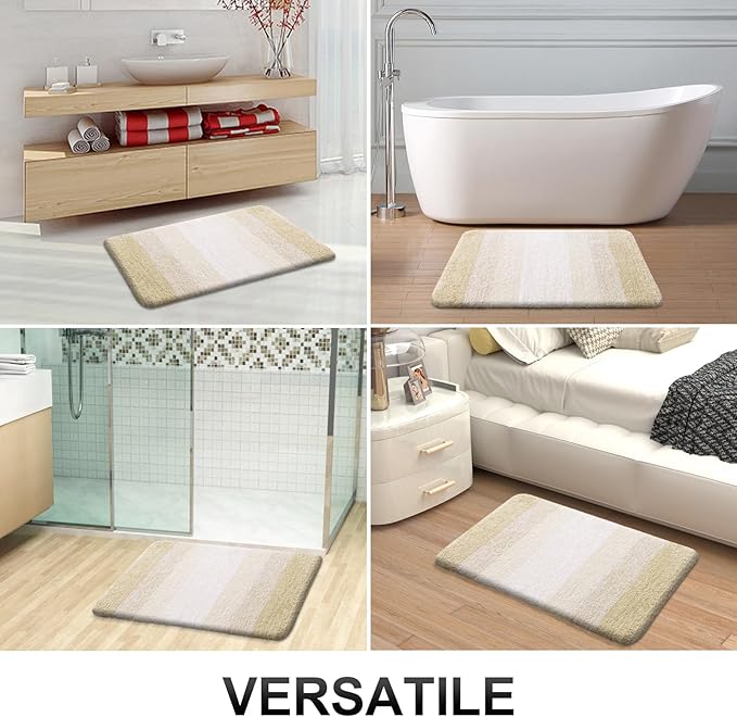 OLANLY Bathroom Rugs Sets 3 Piece, Soft Absorbent Microfiber Bath Mats and U-Shaped Contour Toilet Rug, Plush Shaggy Bath Mat Set for Bathroom (36"x24"+24"x16"+24"x20", Light Beige)
