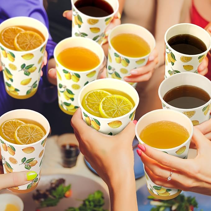 Umigy 100 Pcs Lemonade Paper Cups Disposable Lemonade Stand Cups Bathroom Mouthwash Drinking Disposable Cups for Summer Party Picnics Barbecues Traveling Hot Cold Beverage Water Juice (16 oz)