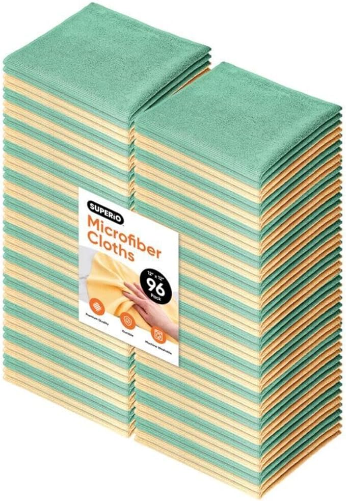 Superio Microfiber Cleaning Cloth for Cars, Kitchen Cleaning Rags for Housekeeping, 16" Absorbent Micro Fiber Towels for House, All-Purpose Streak-Free lint-Free Wash Cloths (Yellow/Green), 96 Pack