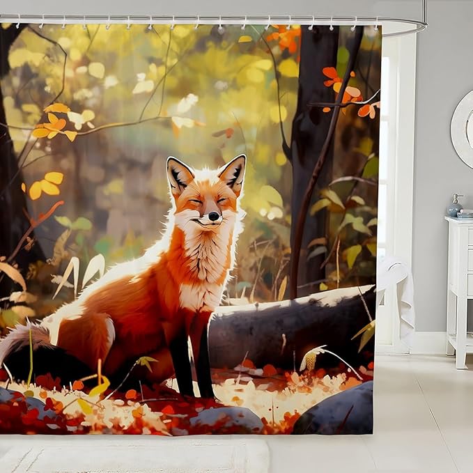 Feelyou Fox Print Shower Curtain for Stalls Bathtubs Cute Fox Bathroom Shower Curtain Set 3D Animal Theme Bath Curtain Room Decor Woodland Fox Waterproof Bathroom Curtains 72x78 Inch