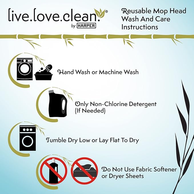 Harper Live.Love.Clean. Bamboo 2-in-1 Smooth Surface Wet/Dry Dust Mop with (2) Washable Pads for Cleaning Dust, Pet Hair & Fine Dry Dirt