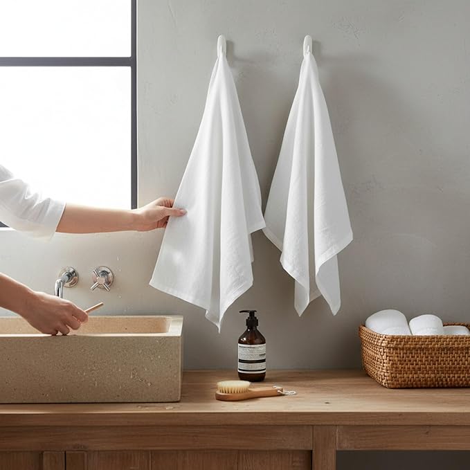 Linen Kitchen Dish Towels - 20 x 27 inch – 100% Pure Stonewashed Linen Hand Towel/Tea Towel - Set of 2 (White)