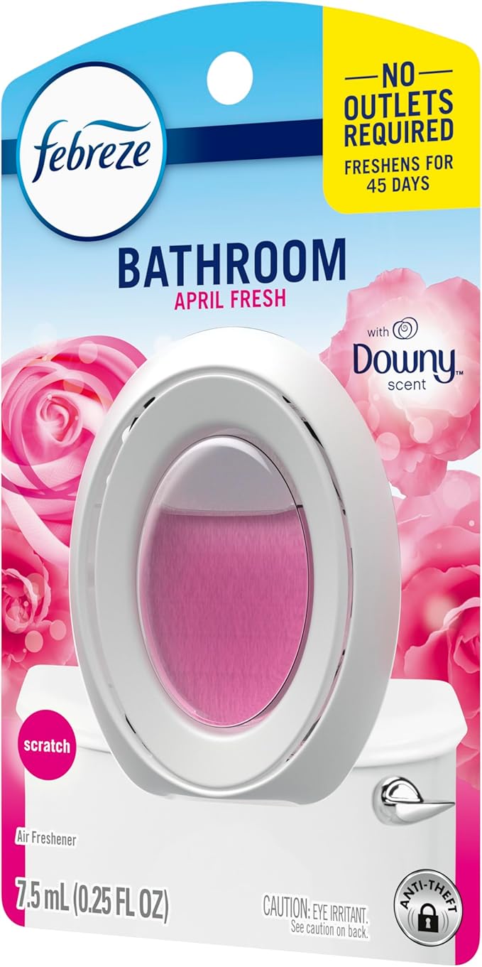 Febreze Bathroom Air Freshener, Odor-Fighting Plug-In Alternative, Home, Bathroom & Kitchen Use, Downy April Fresh Scent, 6 Count