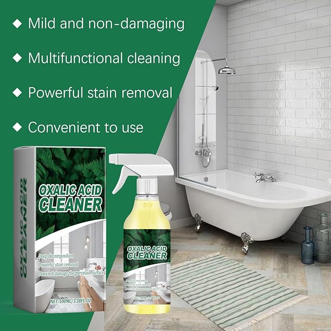 Oxalic Acid Cleaner Spray, Multi-Surface Rust Remover, Powerful Stain Removal for Bathroom, Bathtub, Porcelain, Tiles, 3.38 fl oz