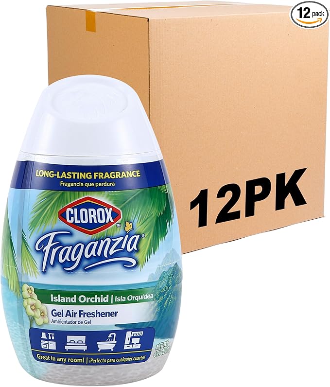 Clorox Fraganzia Gel Air Freshener Cone, Island Orchid Scent - No-Plug, Battery-Free Air Freshener for Small Rooms, Closets, Kitchens, Bathrooms, Offices and More, 6 Ounce - 12 Pack