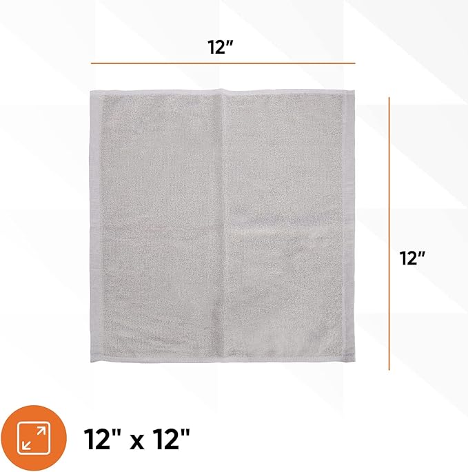 Superio Cotton Terry Washcloths Grey Towels 100% Cotton Cleaning Cloth Rags Wash Clothes for Body and Face, Spa Towels, Multi Purpose (12"x12"), 144 Pack