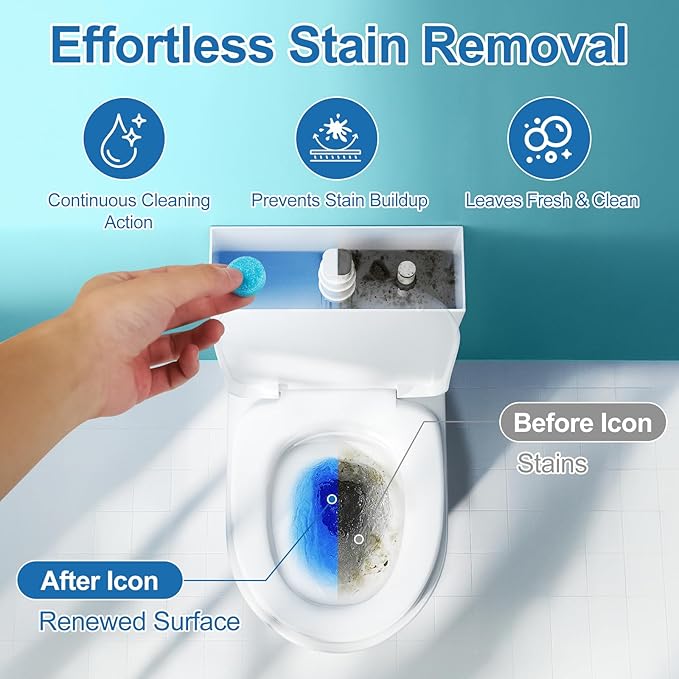 Automatic Toilet Bowl Cleaner Tablets,Blue toilet seat , Descale & Deodorize, Septic-Safe, Continuous Cleaning, Fresh Scent, Drop-In Tank Cleaner effective to use Works with Toilets 50 Pack-Permanence