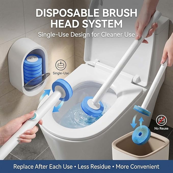 Disposable Toilet Bowl Cleaner Wand, Toilet Scrubber Kit with Self-Cleaning Disposable Pads – No Pre-Rinse (8Pcs Brush Heads)