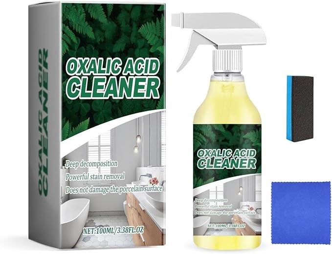 Oxalic Acid Cleaner Spray Toilet Bowl & Tile Stain Remover, Multipurpose Oxalic Acid Cleaner with Sponge, 100ml/3.38fl.oz (1pc)