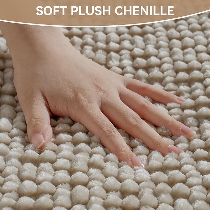 Bathroom Rugs Mat 20x32, Extra Soft Absorbent Chenille Bath Rug, Non Slip PVC Backing Washable Quick Dry Bath Mats for Bathroom Fit Under Door, Tub, Shower, Sink, Home Decor Accessories Brown