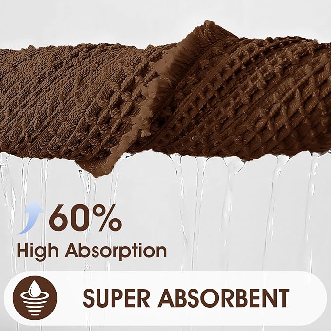Upgraded Waffle Bath Mat Set 2 Piece Brown, Super Absorbent Non-Slip Quick Dry Bathroom Rugs with Tassels, Machine Washable Ultra Soft Boho Bath Rugs for Floor, Toilet Mats Boho Farmhouse Decor