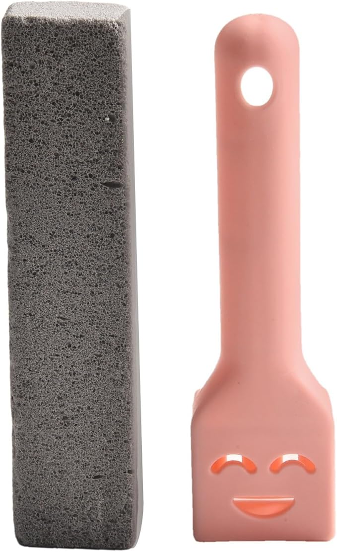 Natural Pumice Toilet Cleaning Brush With Ergonomic Handle For Removing Yellow Stains Rust Scale On Toilets Sinks Bathtubs Tiles Chemical-Free Multi-Use Bathroom for SURFACE Cleaner (Pink)