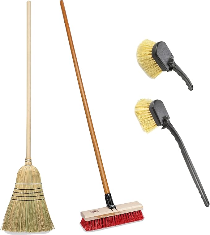 Harper 37518100 Deck/Patio Cleaning Set with 60 in. Handle Deck Brush, Heavy Duty Corn Broom, Scrubbing Brush and Long Reach Scrubbing Brush