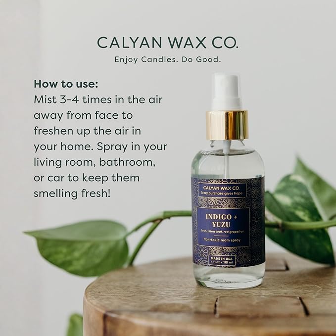Calyan Wax Co. Indigo & Yuzu Room Spray - Clean Air Freshener - Natural Room Deodorizer - Air Freshener Spray for Home - 4 fl oz