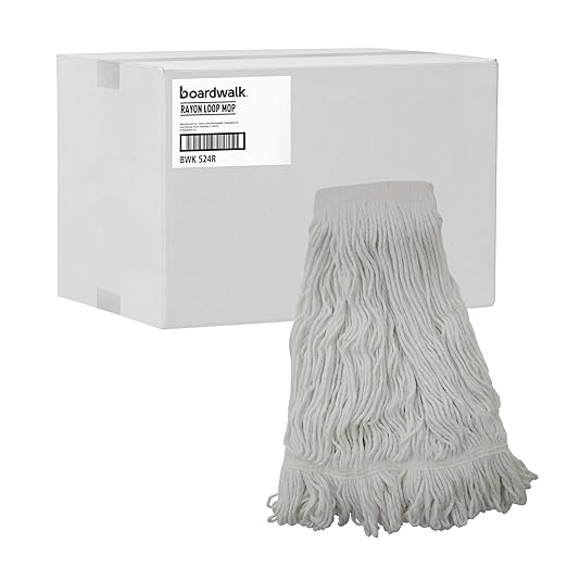 Boardwalk BWK524R Mop Head, Pro Loop Web/Tailband, Premium Saddleback Head, Rayon, 24-oz., White (Case of 12)