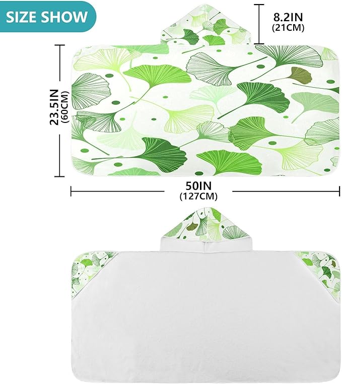 CEBUGI Ginkgo Leaves Hooded Bath Towel for Kids Absorbent Soft Bath Towel Wrap with Hood 50x23.5in Pool Beach Shower Towel for Boys Girls
