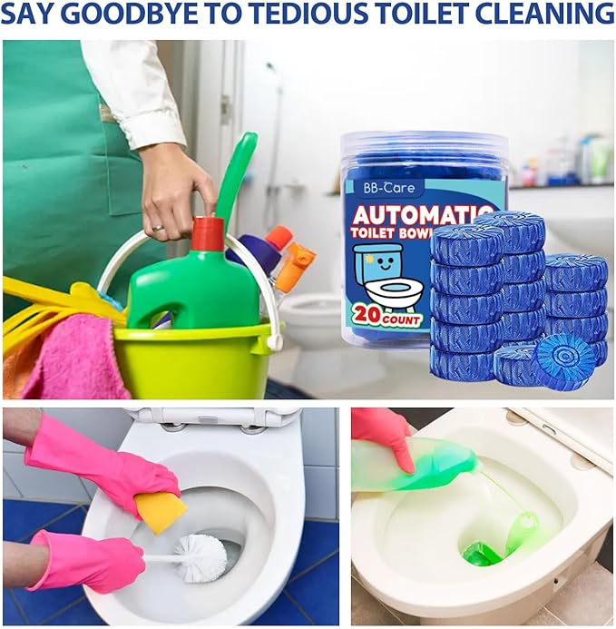 20 Count Automatic Toilet Bowl Cleaner Tablets, Bathroom Cleaning Tablets with Long-Lasting Formula, Toilet Cleaners, Blue