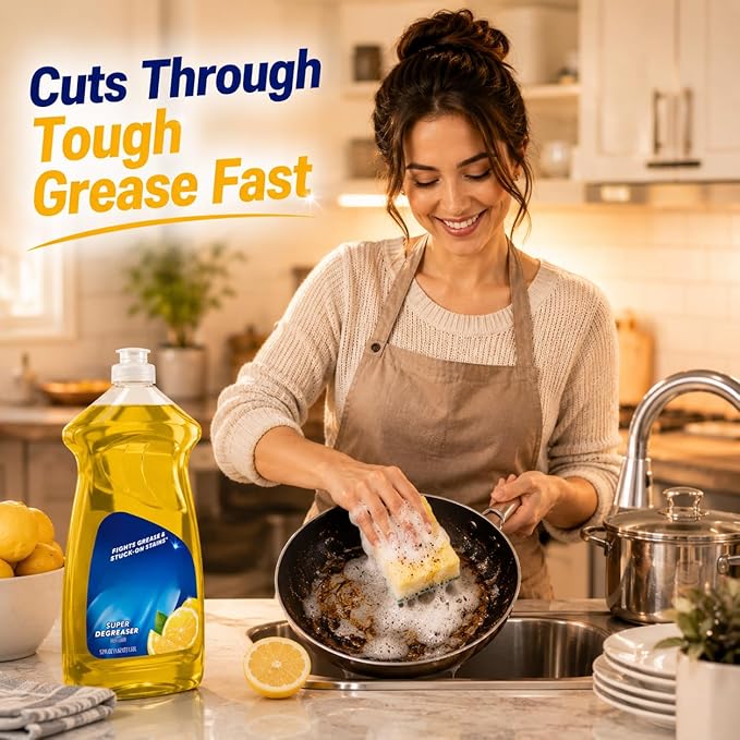 Liquid Dish Soap, Lemon Scent Dishwashing Liquid, Grease Cleaning Formula with Easy Flip Cap, Large 52 fl oz Bottle for Kitchen Use