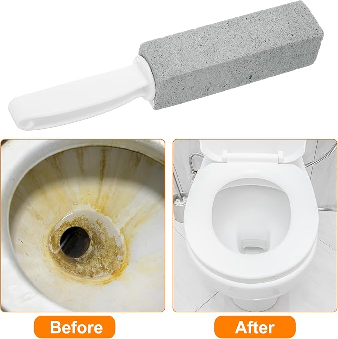 HARFINGTON 4pcs Pumice Stone Toilet Bowl Cleaner with Handle for Hard Water Marks Cleaning on Toilets, Grills, Tiles, Grout, Sinks, Bathtubs, Pools, White,Gray