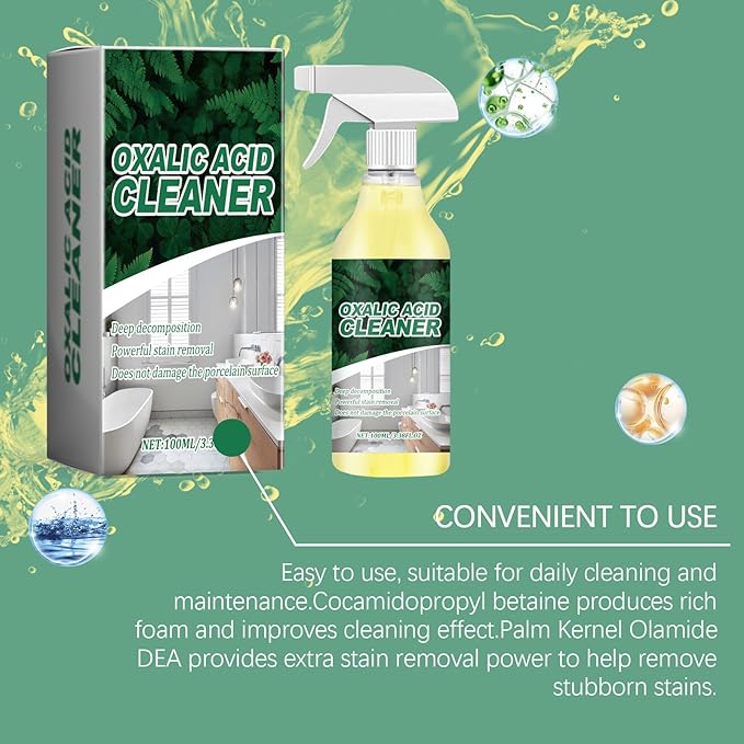 Oxalic Acid Cleaner Spray - Professional Strength Rust Remover & Toilet Bowl Cleaner for Hard Water Stains, Calcium, Lime & Mineral Deposits - Heavy-Duty Bathroom Grout & Tile Cleaning Solution (1)