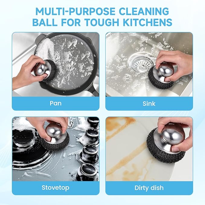 6 Pcs Steel Wool Scrubber, Stainless Steel Scrubber for Cleaning Kitchen and Household Stubborn Messes from Stoves Pans Pots Grill Sink, Replacement Wire Brush Set (Only Replacement Pad)