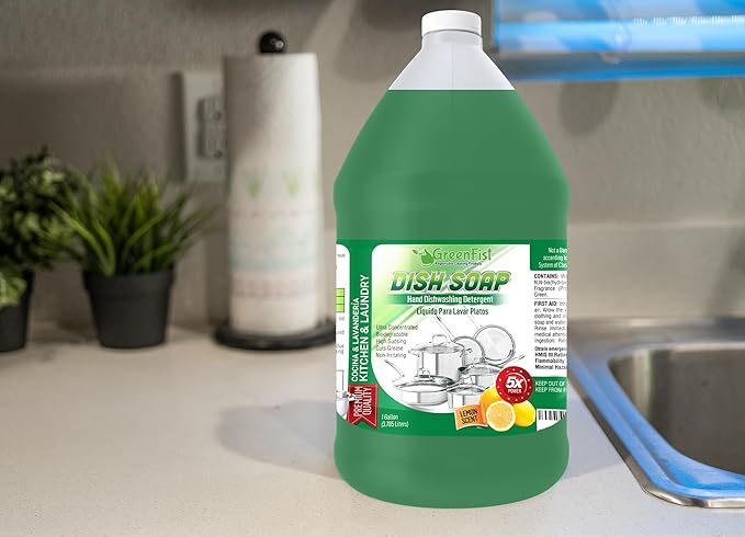 GreenFist Dish Soap Ultimate Kitchen Kit – Pump, Towel, Sponges & Scrubbers, Complete Cleaning Bundle – 1 Gallon, Lemon Scent