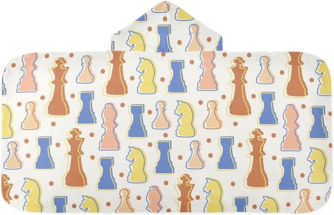 susiyo Kids Hooded Bath Towel Chess Colorful Figures Beach Towel for Kids 23.5 x 50 Inch Microfiber Soft Absorbent Quick Dry Bath Swim Pool Towel Wrap Poncho Bathrobe with Hood for Kids Toddler
