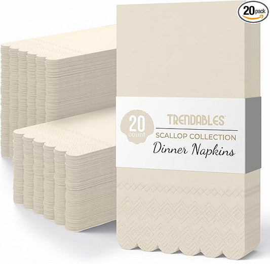 Party Solids Ivory Scalloped Napkins Disposable 20 Pcs 3-Ply Ivory Scalloped Dinner Napkins Disposable Decorative for Dinners & Parties, Paper Guest Towels for Bathroom & Party Supplies