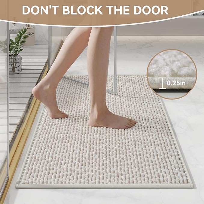 Bathroom Rugs Mat 20x32, Extra Soft Absorbent Chenille Bath Rug, Non Slip PVC Backing Washable Quick Dry Bath Mats for Bathroom Fit Under Door, Tub, Shower, Sink, Home Decor Accessories Beige