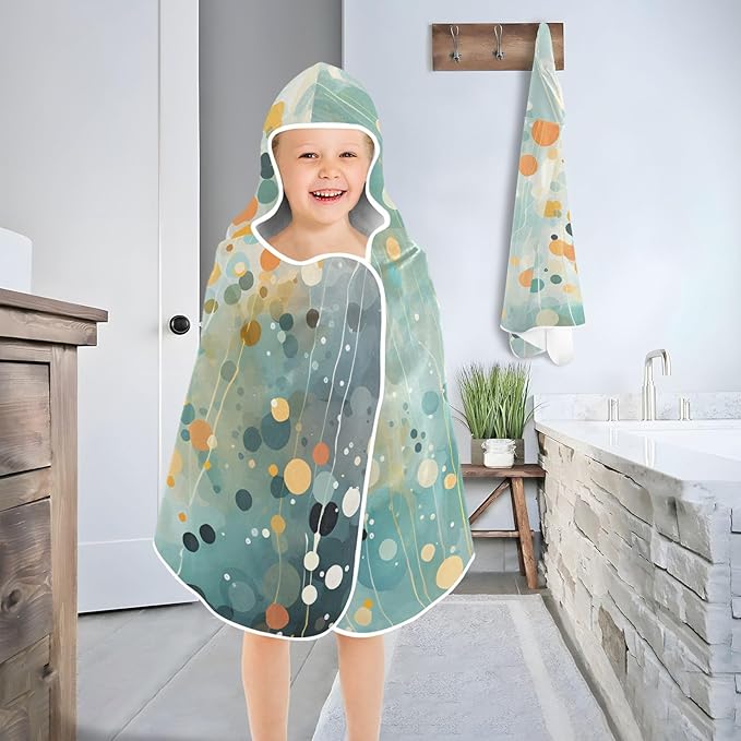 Hooded Towel for Kids Abstract Circles Pattern Beach Wrap Bath Towels 50x23.5in