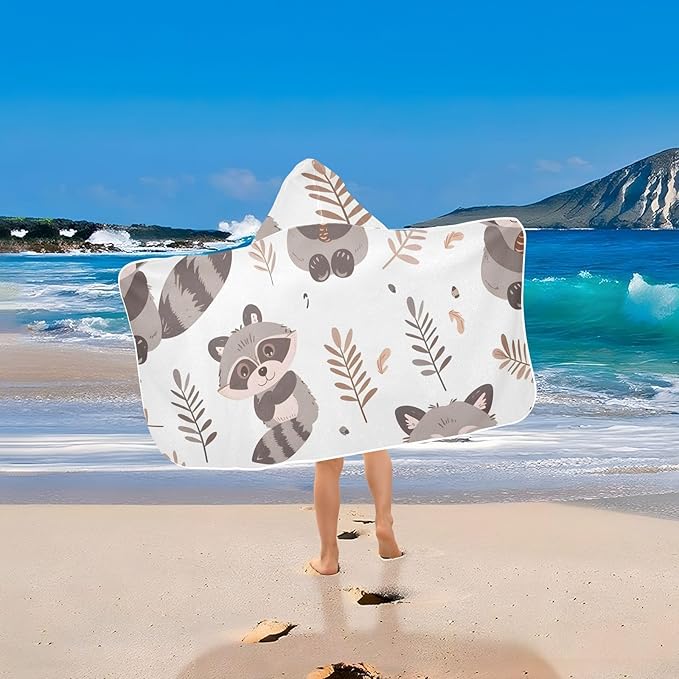 SUABO Kids' Bath Towels Cartoon Raccoon Pine Cones Hooded Towels for Boys Girls,Toddler Towels Multi-Purpose for Beach,Pool and Bathroom,23.5" x 50", Soft and Highly Absorbent