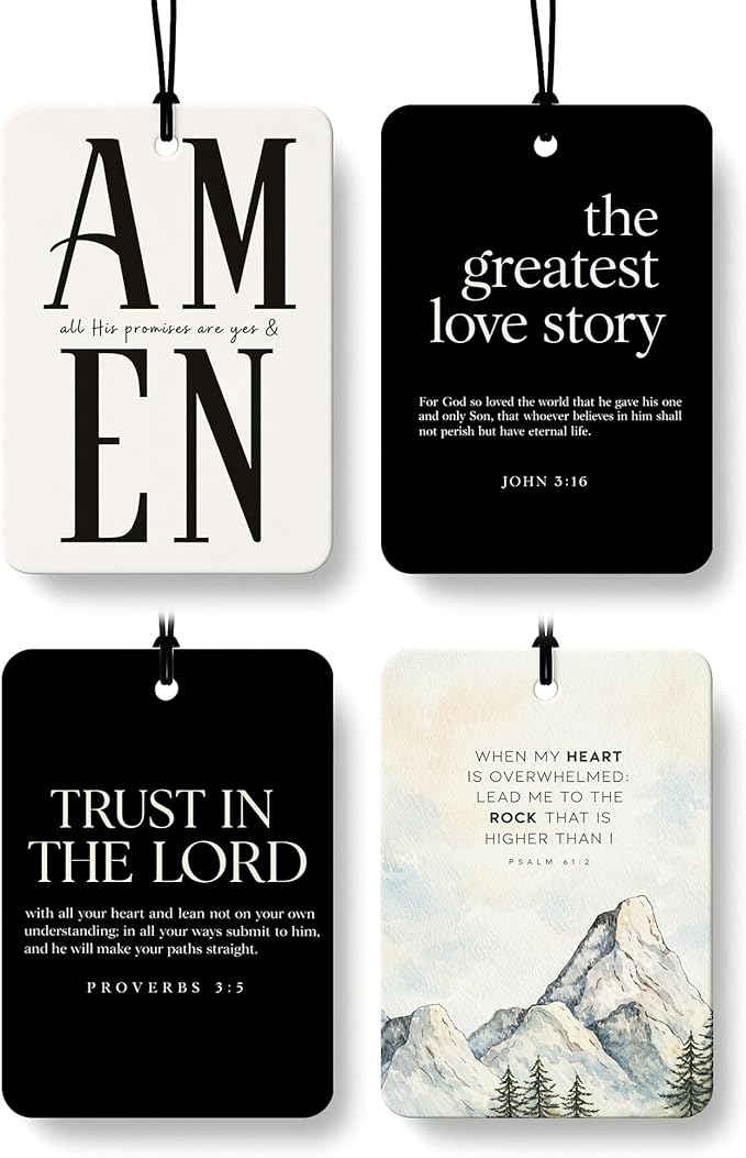 Inspirational Christian Orange Citrus Car Air Freshener 4pcs, Religious Bible Verse Christian Hanging Scents Car Accessories Interior Mirror Decor for Women Men