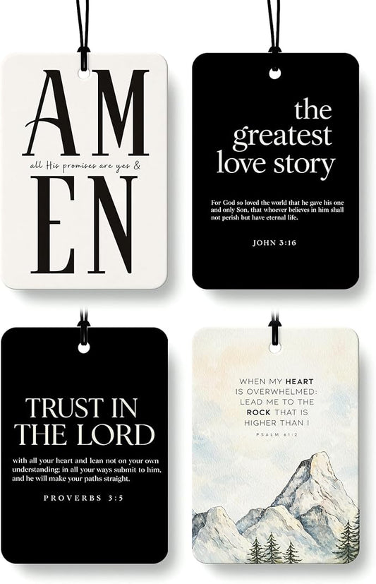 Inspirational Christian Orange Citrus Car Air Freshener 4pcs, Religious Bible Verse Christian Hanging Scents Car Accessories Interior Mirror Decor for Women Men