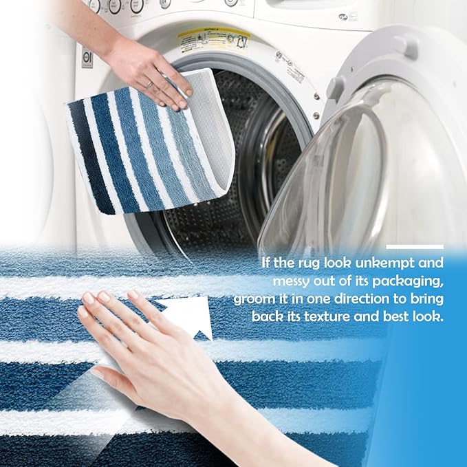 Sunlit Ombre Blue Bathroom Rug Nautical Bath Mat for Bathroom Non Slip 30"x20" Blue and White