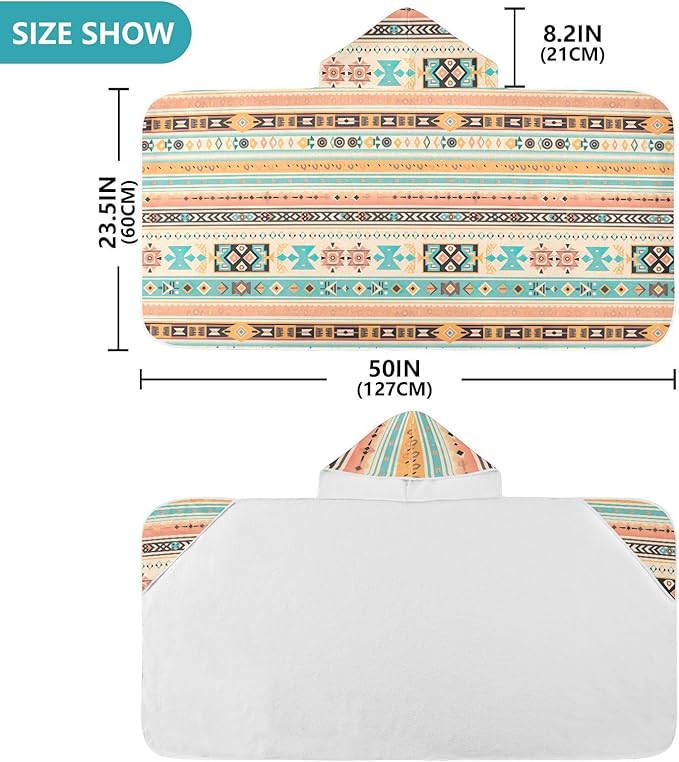 Kids Hooded Towels Ikat Ethnic Geometric Swimming Beach Towel 23.5" x 50" Bath Towel for Boys Girls 21215687