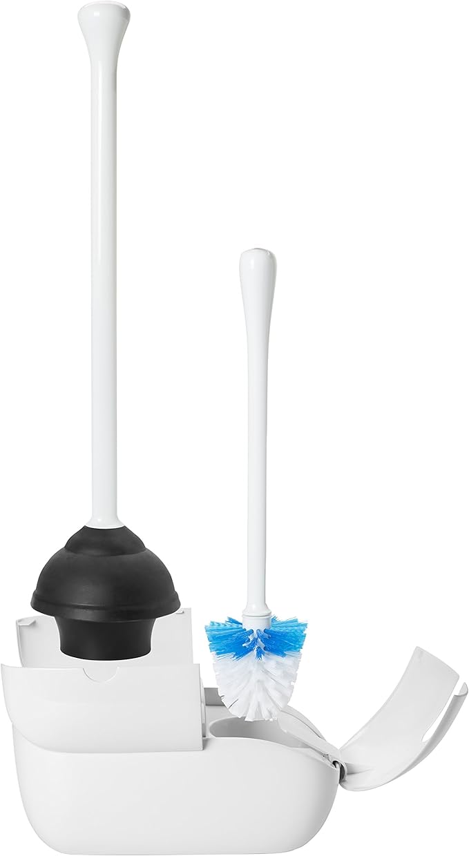 OXO Good Grips Set Toilet Brush & Plunger Combo, White & Good Grips Toilet Brush Replacement Head