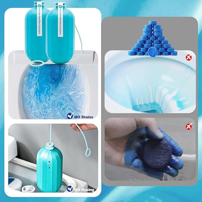 Automatic Toilet Bowl Cleaner, Long-Lasting Toilet Bowl Cleaner Tablets-Toilet Tank Cleaner For Stain Prevention & Odor Removal- Up To 3 Months Each Bottle, 2 Count