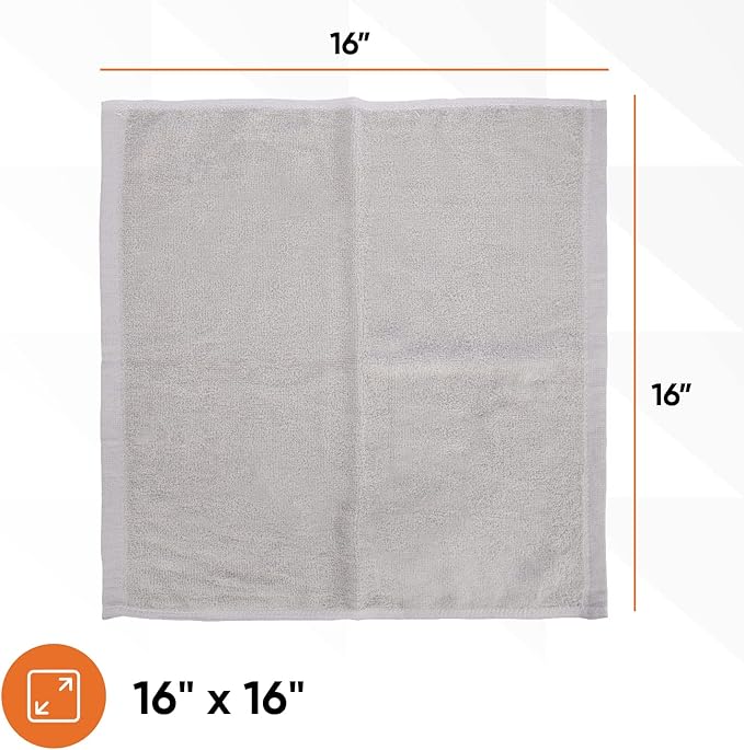 Superio Cotton Terry Washcloths Grey Towels 100% Cotton Cleaning Cloth 16" Rags Wash Clothes for Body and Face, Spa Towels, Multi Purpose (36, 16"x16")
