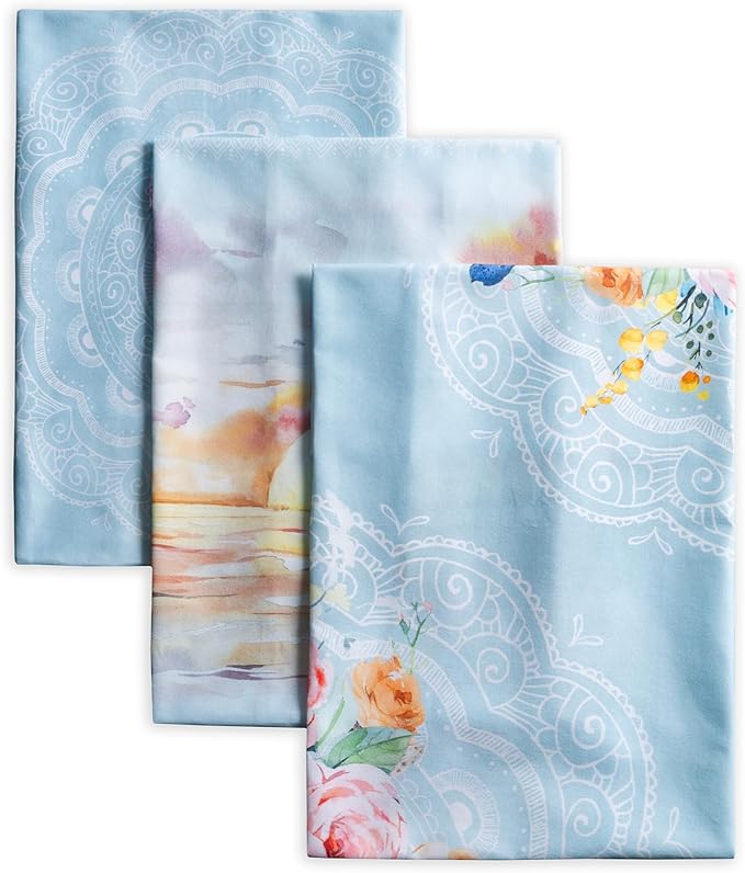Maison d' Hermine Kitchen Towels Set of 3 100% Cotton 27.50" x 20" Reusable Cloth Tea Dish Towels Absorbent with Hanging Loop for Kitchen Farmhouse Hotel Spring Summer - Ibiza - Blue