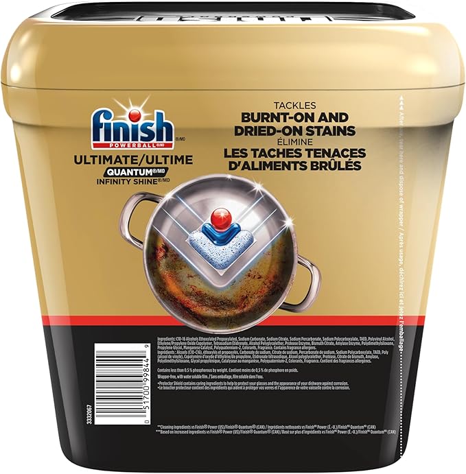 Finish Ultimate Infinity Shine Dishwasher Pods, No Pre-Rinse Dishwasher Detergent Soap Removes Burnt-On Stain, with Protector Shield & CycleSync Technology, Degreasing & Scrubbing Power, 62 Count