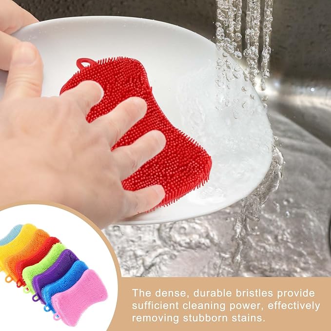 uxcell Silicone Dish Scrubber, 3 Pack Reusable Dishes Sponges Silicone Sponges Double Design for Kitchen Bathroom Cleaning Gadgets Accessories Countertop Cookware Pots Pans, Grey Green