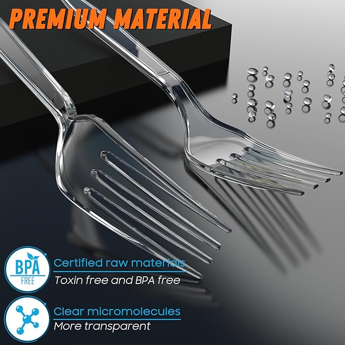 360pc 7.1" Clear Plastic Forks Heavy Duty with Heat Resistant & BPA Free, Solid and Durable Plastic Cutlery, Premium Disposable Forks for Party Supply
