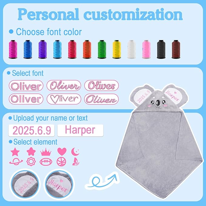 Baosity Custom Hooded Baby Towel with Name, Personalized Soft Absorbent Koala Bath Towel, Shower Towels for Girls Boys, Easter Brithday for Kids Baby, Toddler, Newborn Essential