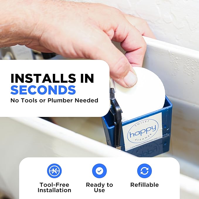 Happy Toilet Cleaner Automatic Toilet Bowl Cleaner 2 Pack - Easy to Install Toilet Tablet Holder - Self-Cleaning Toilet System, Deep Clean with Every Flush - Made in the USA