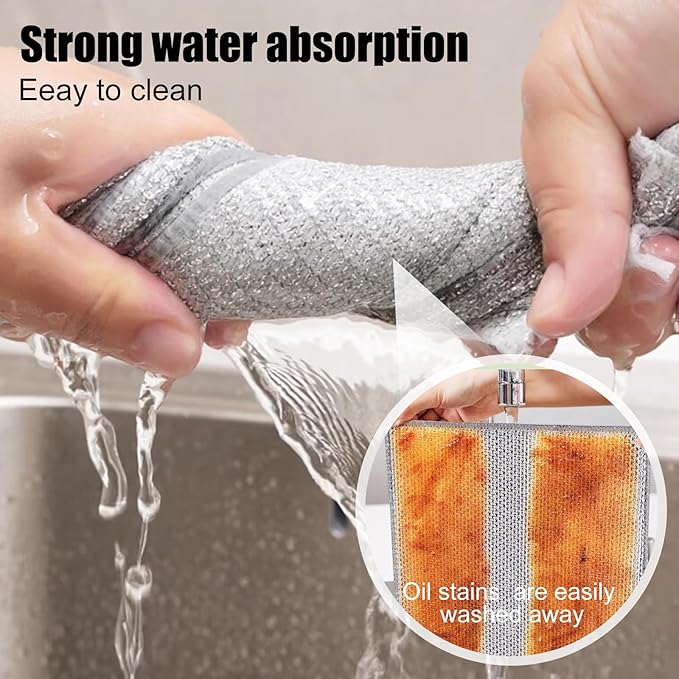 Dishcloth Pot Scrubber Multipurpose Wire Dishwashing Rags for Wet and Dry,New Multifunctional Non Scratch Metal Wire Dishcloth,Reusable Metal Scrubbing Pads Sponge Clean for Home Kitchen Cooktop (10)