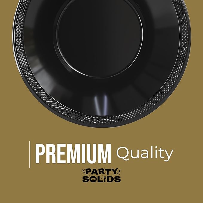 Party Solids 12 Oz Black Plastic Bowls Disposable Bowls for Hot Food Soup 50 Pcs - For Soup, Salad, Cereal, Desserts & Party Supplies