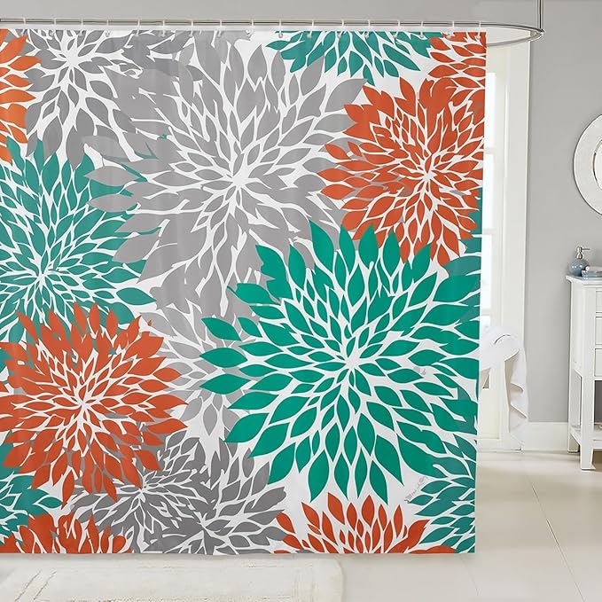 Feelyou Daisy Bath Curtain Kids Botanical Floral Printed Shower Curtain Boys Decor Natural Theme Bathroom Shower Curtain Set Garden Plants Design Grey Green Kids Bathroom Accessories 72"x84"